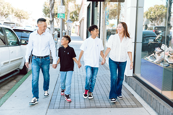 Family walking down the street
